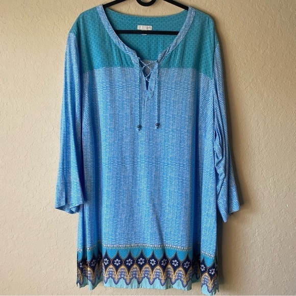 J. Jill | Women's Aegean Seashell 3/4 Sleeve Boho Beachy Tunic Top Size 2XL - Picture 1 of 8